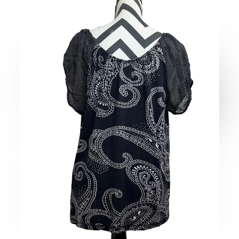 Bila Boho Paisley Print Sz XL Sheer-Sleeve Blouse - Picture 4 of 9